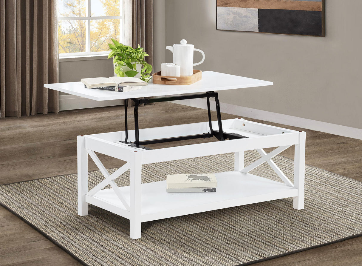 Skyview White 44-inch Rectangular Lift Top Coffee Table by Coaster at Eve Furniture