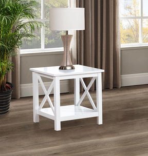 Skyview White Square Pine Wood Side End Table with Shelf by Coaster at Eve Furniture