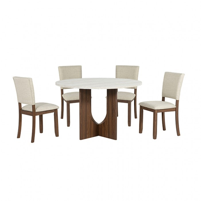 Oberto Walnut/Beige 5-Piece Dining Room Set