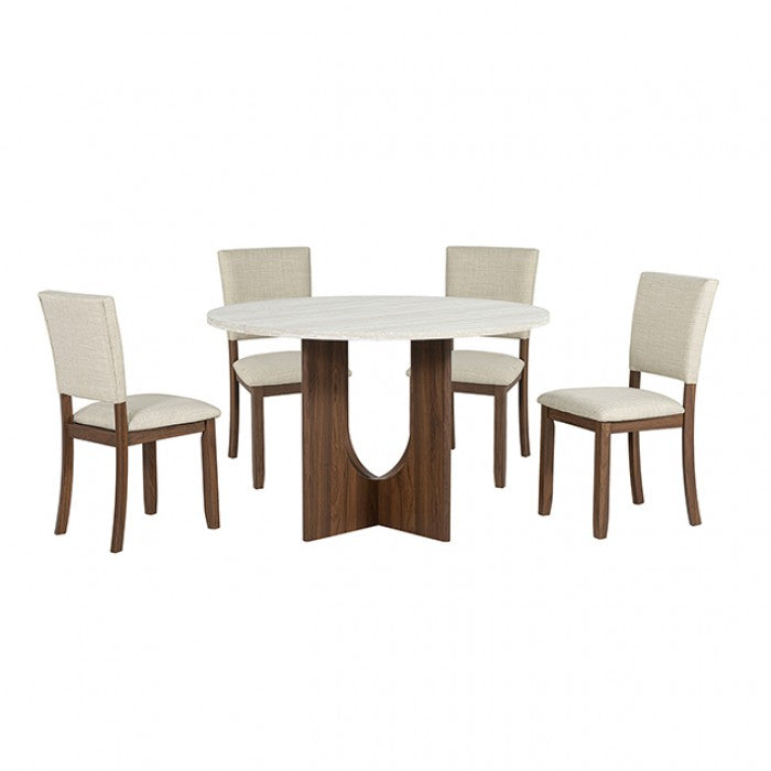Oberto Walnut/Beige 5-Piece Dining Room Set