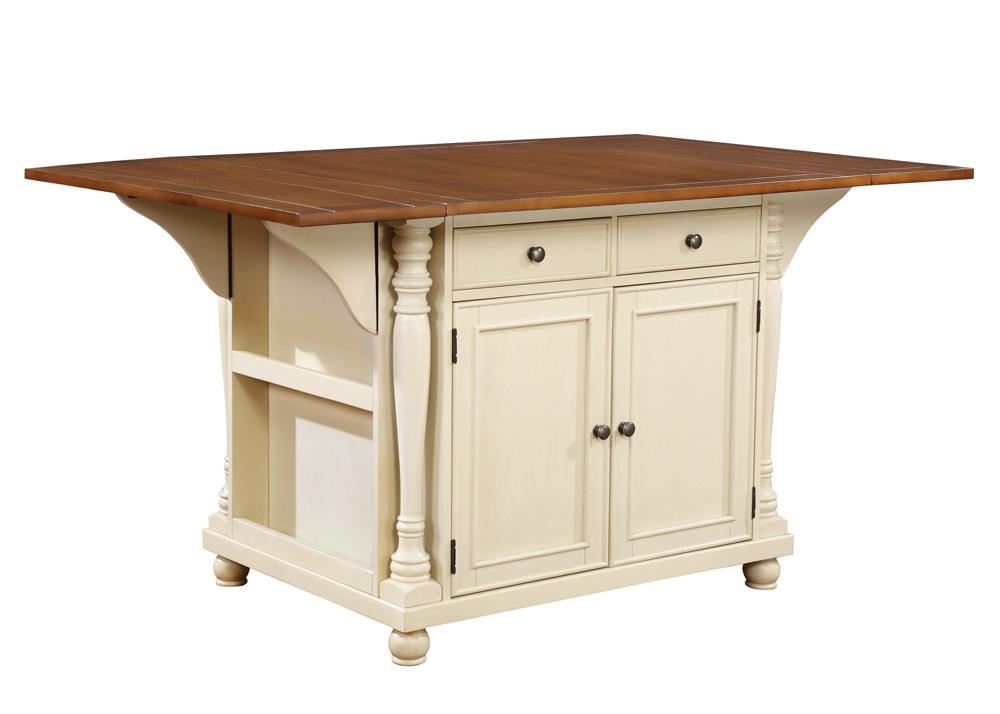 Slater Brown/Buttermilk 2-Drawer Kitchen Island with Drop Leaves