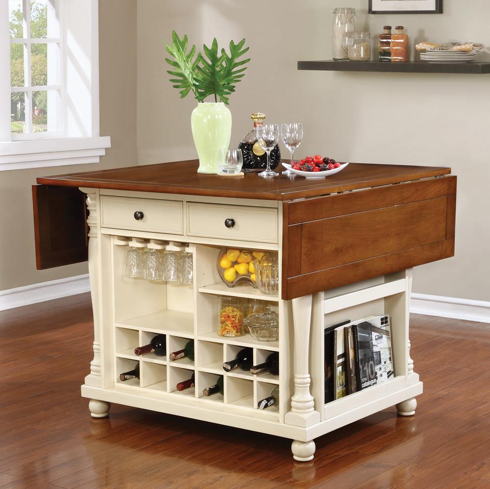 Slater Brown/Buttermilk 2-Drawer Kitchen Island with Drop Leaves