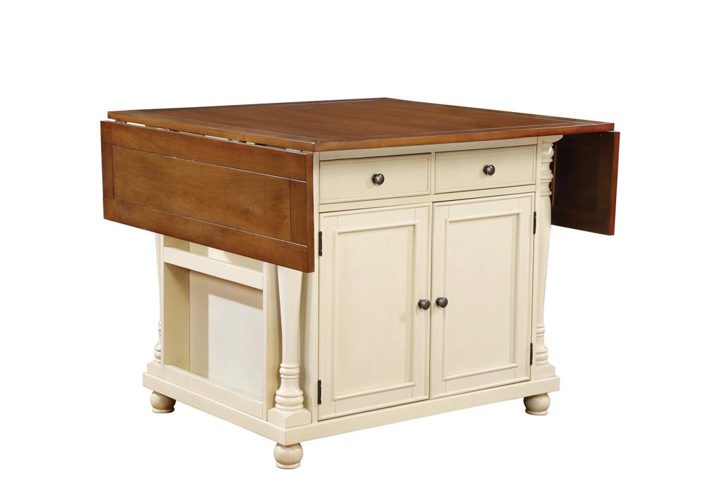 Slater Brown/Buttermilk 2-Drawer Kitchen Island with Drop Leaves