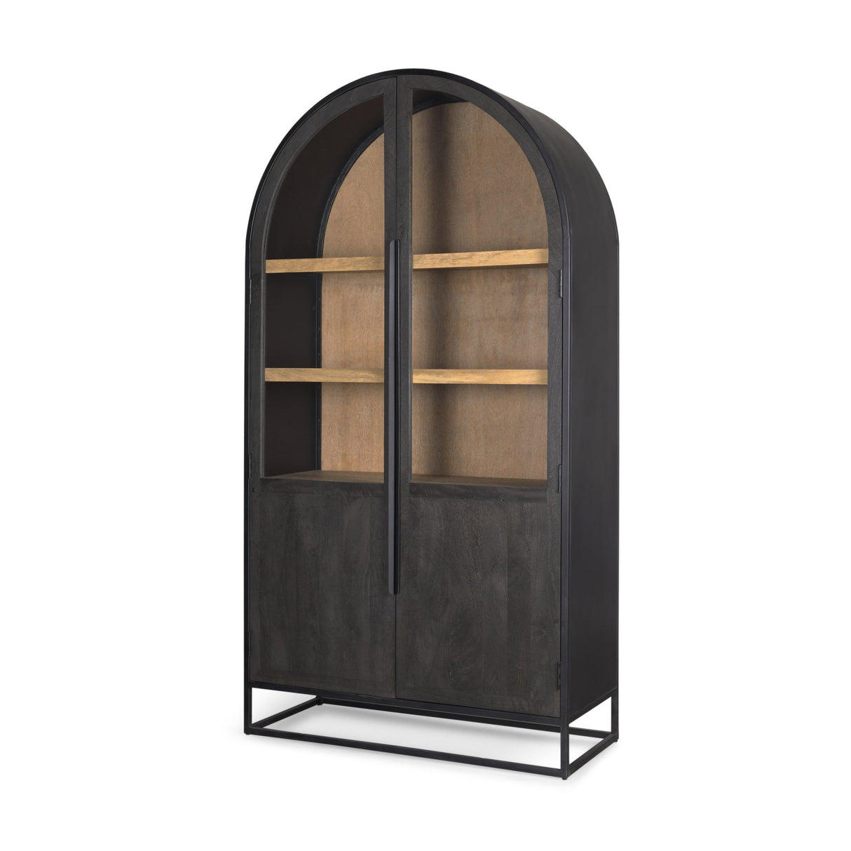 Sloan 42W x 80H Black Wood W/Black Metal Frame Arched Cabinet by Mercana at Eve Furniture