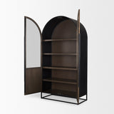 Sloan 42W x 80H Dark Brown Wood W/Black Metal Arched Curio Cabinet by Mercana at Eve Furniture