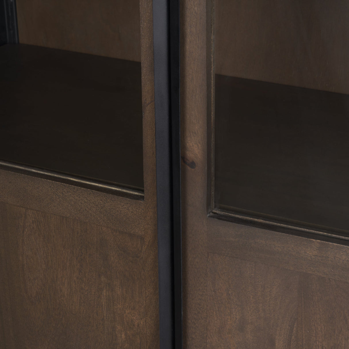 Sloan 42W x 80H Dark Brown Wood W/Black Metal Arched Curio Cabinet by Mercana at Eve Furniture
