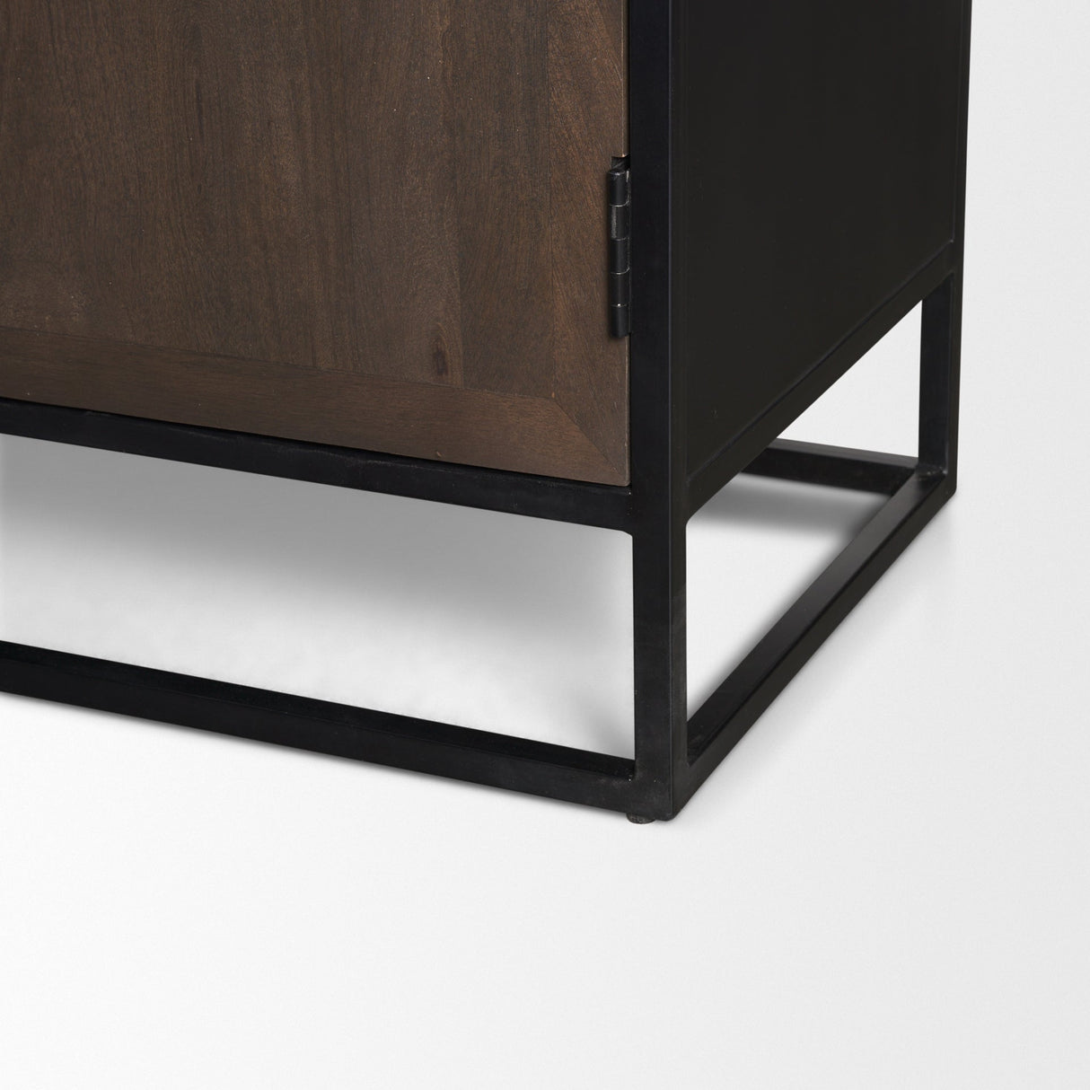 Sloan 42W x 80H Dark Brown Wood W/Black Metal Arched Curio Cabinet by Mercana at Eve Furniture