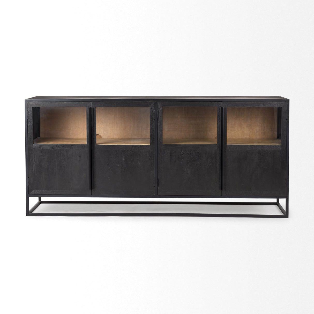 Sloan 80.0L x 17.0W x 36.0H Black Wood W/Black Metal Frame Sideboard by Mercana at Eve Furniture