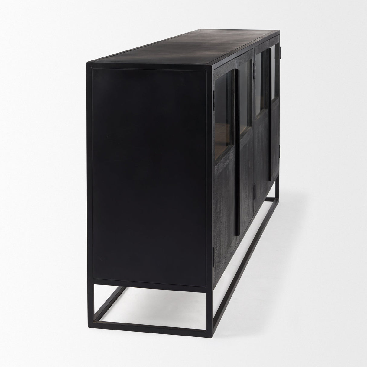 Sloan 80.0L x 17.0W x 36.0H Black Wood W/Black Metal Frame Sideboard by Mercana at Eve Furniture