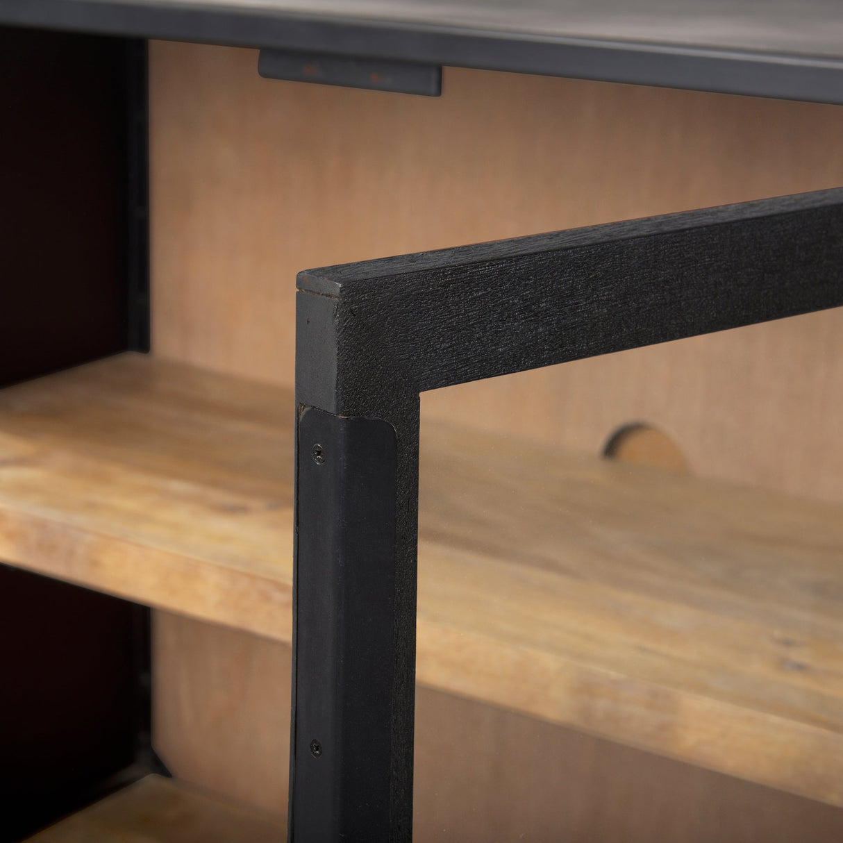 Sloan 80.0L x 17.0W x 36.0H Black Wood W/Black Metal Frame Sideboard by Mercana at Eve Furniture
