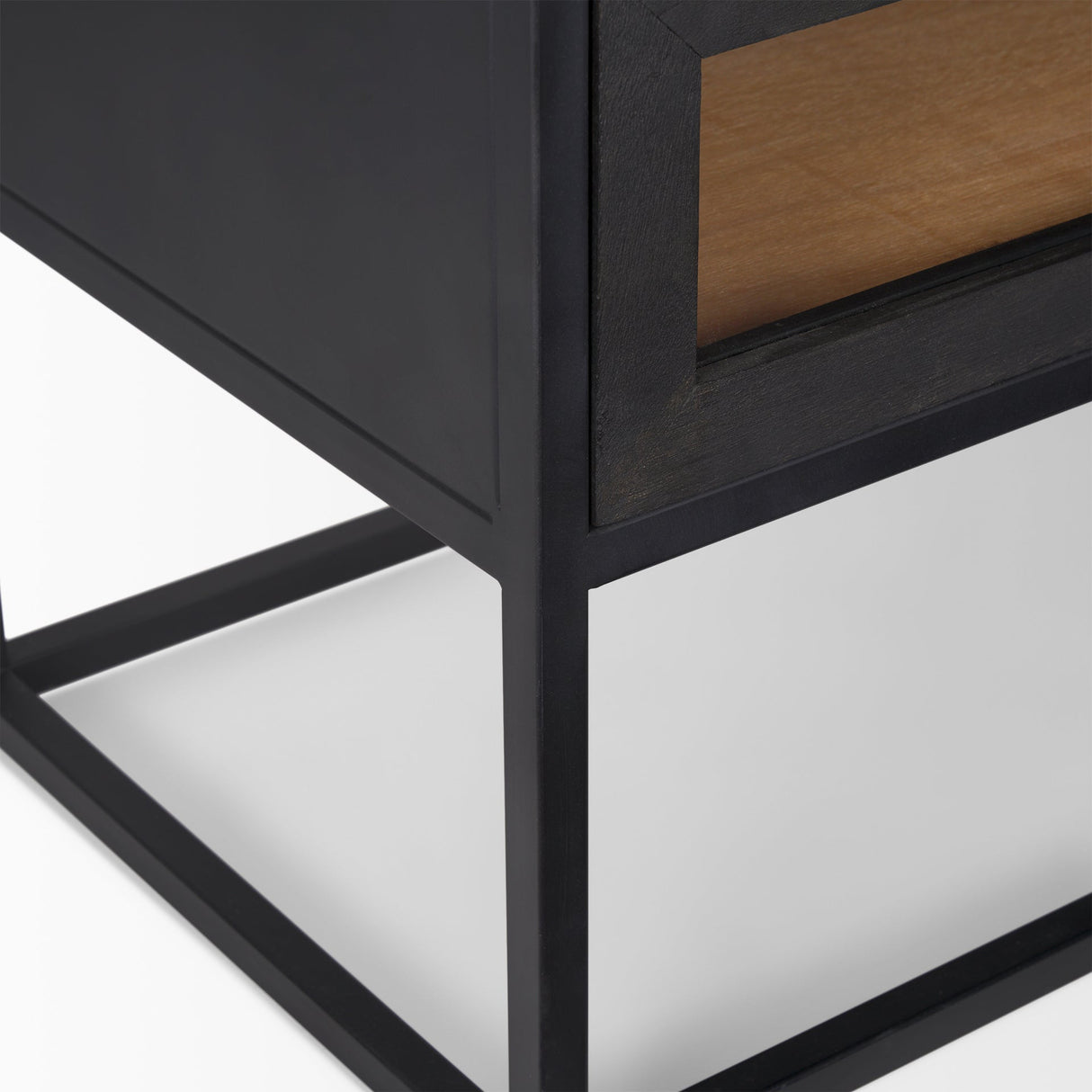 Sloan Black Wood W/Black Metal Frame Side Table by Mercana at Eve Furniture