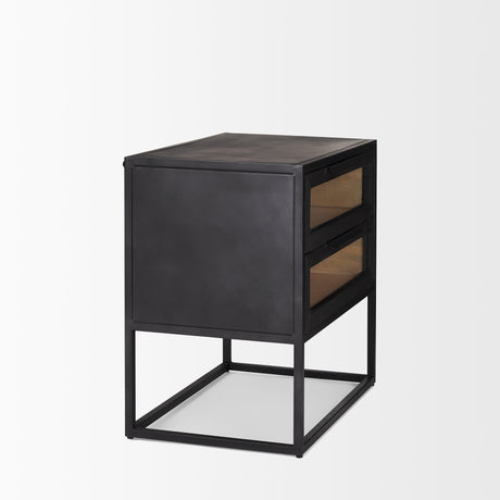 Sloan Black Wood W/Black Metal Frame Side Table by Mercana at Eve Furniture