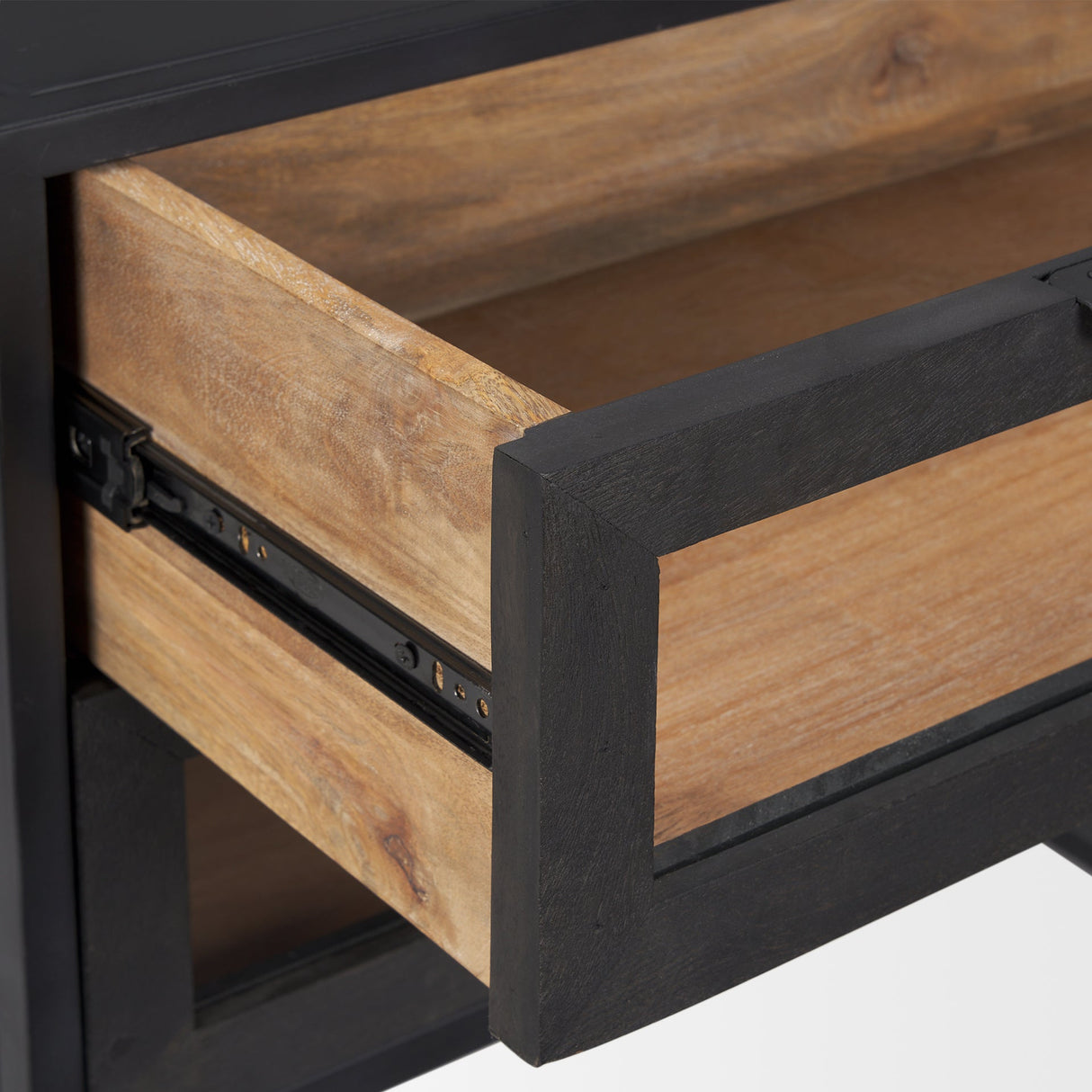 Sloan Black Wood W/Black Metal Frame Side Table by Mercana at Eve Furniture