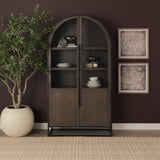 Sloan Dark Brown Wood W/Black Metal Arched Curio Cabinet by Mercana at Eve Furniture