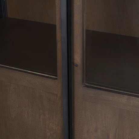 Sloan Dark Brown Wood W/Black Metal Arched Curio Cabinet by Mercana at Eve Furniture