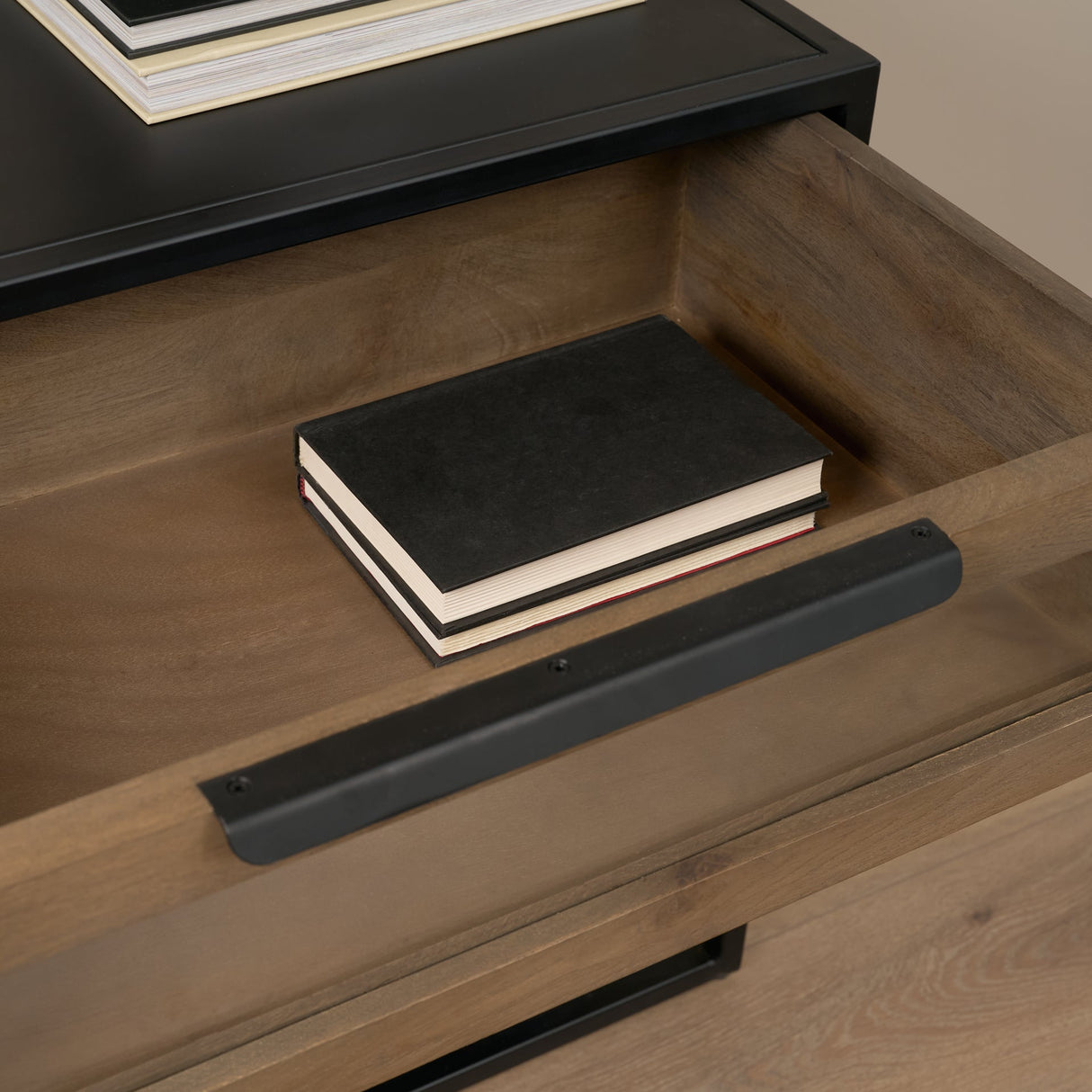 Sloan Light Brown W/ Black Metal Frame Side Table by Mercana at Eve Furniture