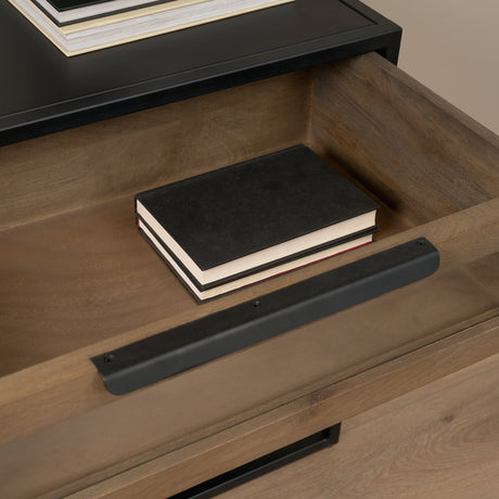 Sloan Light Brown W/ Black Metal Frame Side Table by Mercana at Eve Furniture