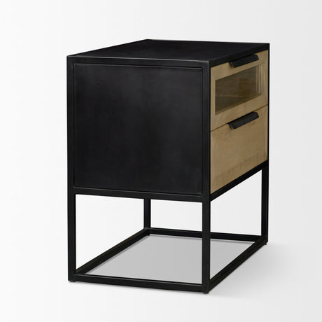 Sloan Light Brown W/ Black Metal Frame Side Table by Mercana at Eve Furniture