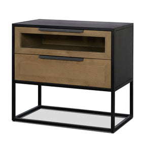 Sloan Light Brown W/ Black Metal Frame Side Table by Mercana at Eve Furniture