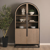Sloan 47.5W x 80.5H Light Brown W/Black Metal Frame Arched Cabinet by Mercana at Eve Furniture