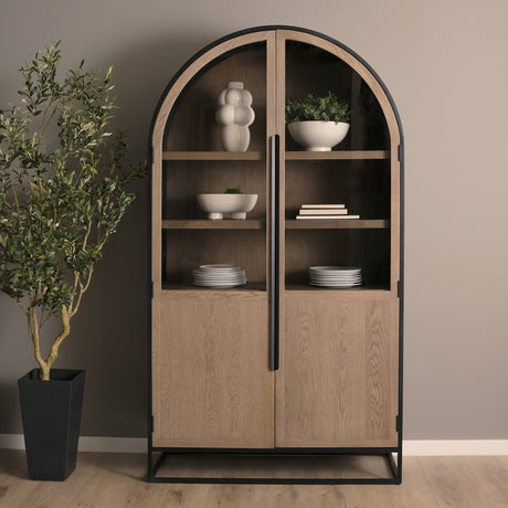 Sloan Light Brown W/Black Metal Frame Arched Cabinet by Mercana at Eve Furniture