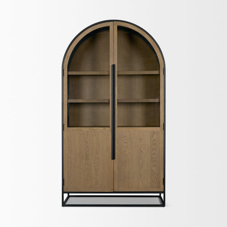 Sloan Light Brown W/Black Metal Frame Arched Cabinet by Mercana at Eve Furniture