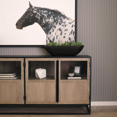Sloan Light Brown Wood W/Black Metal Frame Sideboard by Mercana at Eve Furniture