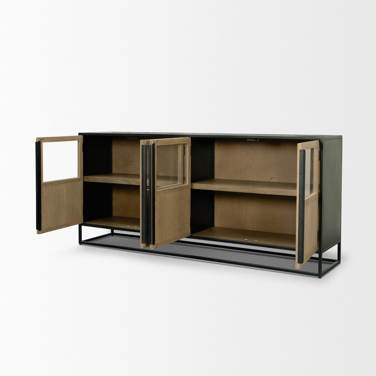 Sloan 80" Light Brown Wood W/Black Metal Frame Sideboard by Mercana at Eve Furniture