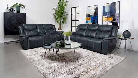 Sloane Blue 2-Piece Upholstered Motion Reclining Sofa Set by Coaster at Eve Furniture