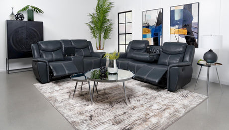 Sloane Blue Upholstered Motion Reclining Living Room Set by Coaster at Eve Furniture