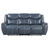 Sloane Blue Upholstered Motion Reclining Sofa with Drop Down Table by Coaster at Eve Furniture