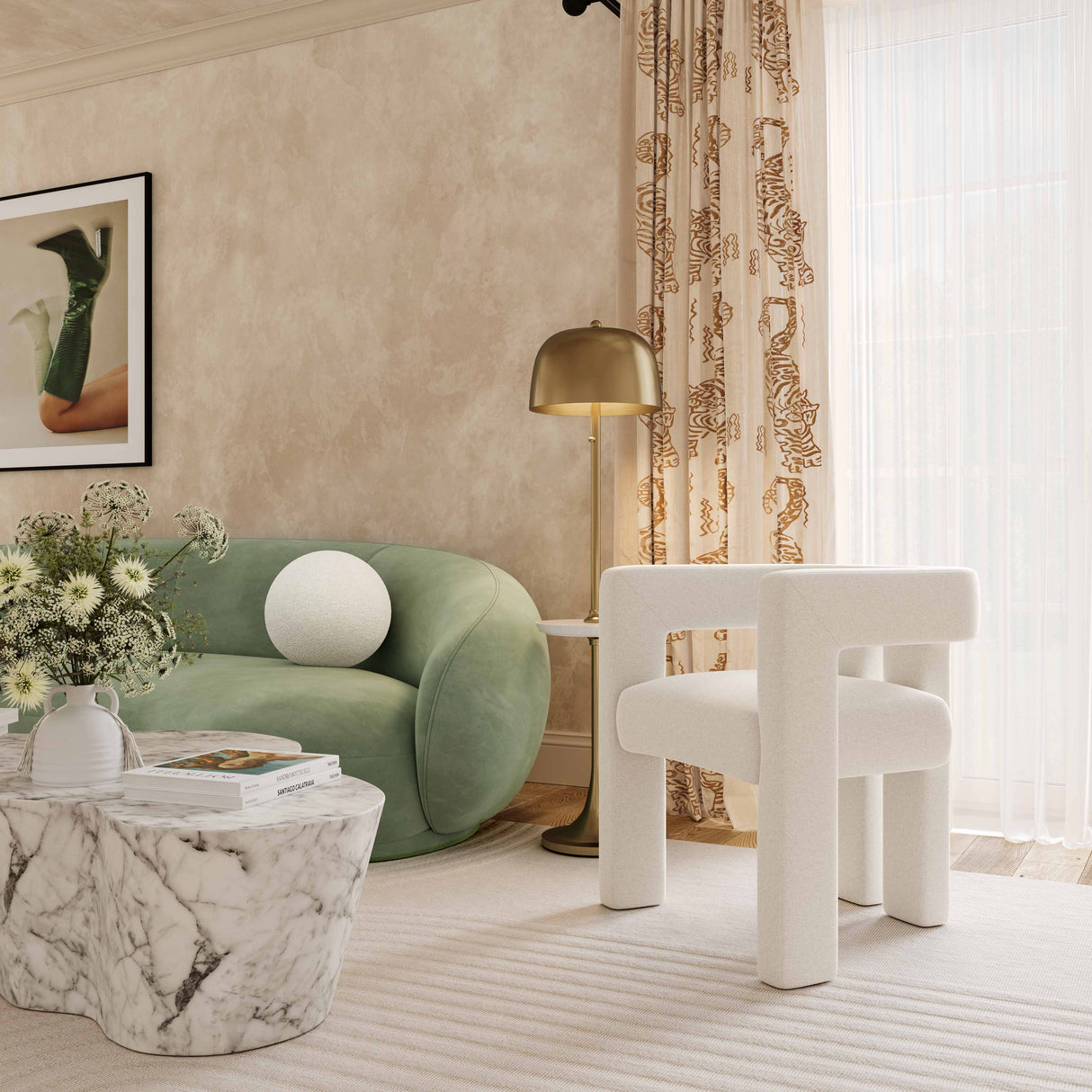 Sloane Bone White Upcycled Fabric Chair by TOV Furniture at Eve Furniture