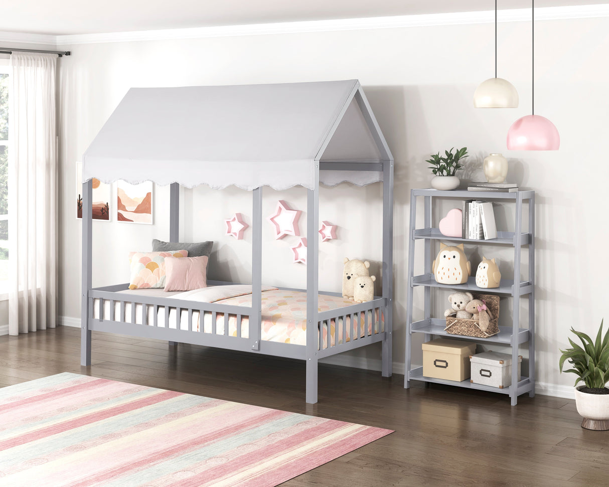 Sloane Gray Bookcase with 4 Fixed Shelves by Homelegance at Eve Furniture