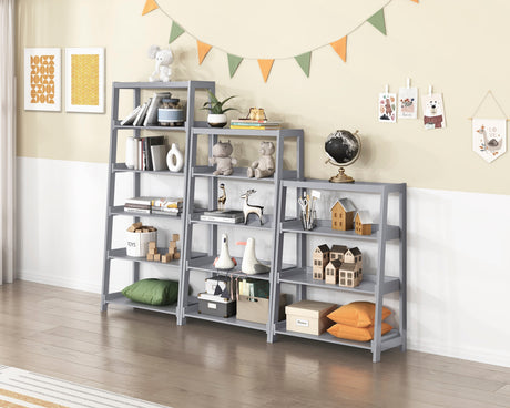 Sloane Gray Bookcase with 5 Fixed Shelves by Homelegance at Eve Furniture