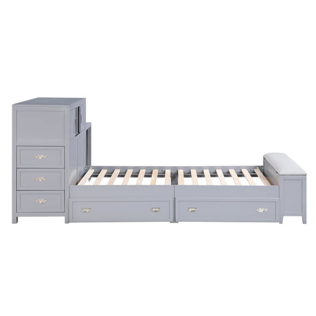 Sloane Gray Full Bookcase Bed with Hidden Desk, Stool and Storage Bench by Homelegance at Eve Furniture