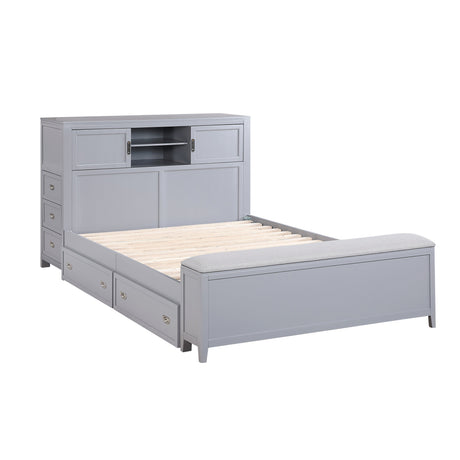 Sloane Gray Full Bookcase Bed with Hidden Desk, Stool and Storage Bench by Homelegance at Eve Furniture