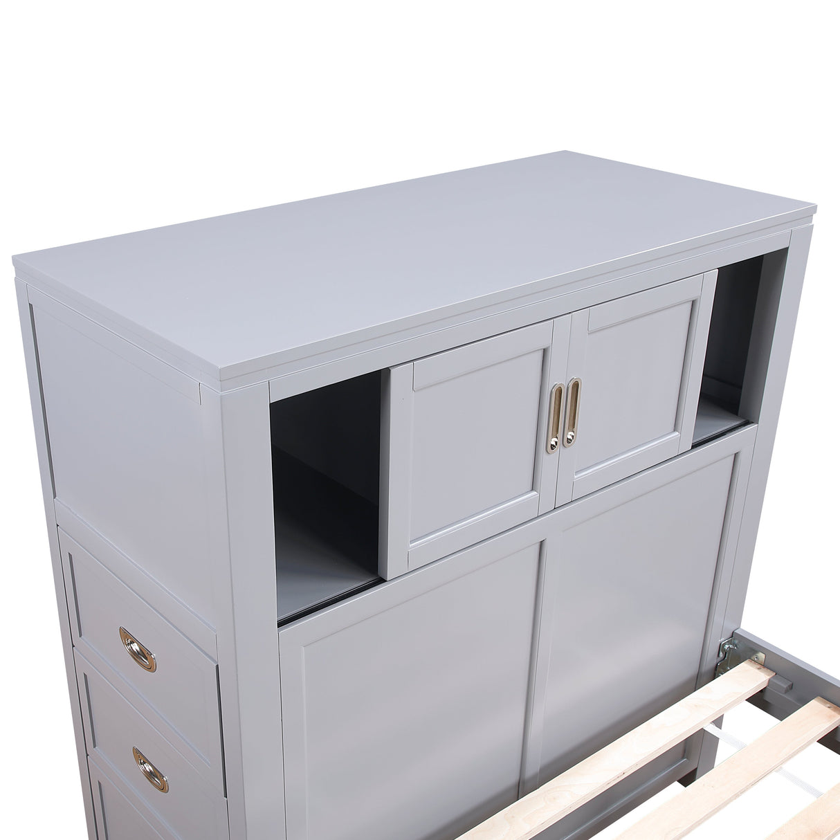 Sloane Gray Full Bookcase Bed with Hidden Desk, Stool and Storage Bench by Homelegance at Eve Furniture