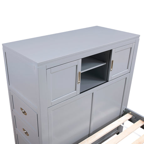 Sloane Gray Full Bookcase Bed with Hidden Desk, Stool and Storage Bench by Homelegance at Eve Furniture