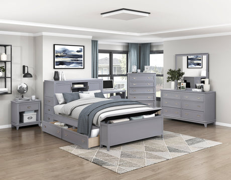 Sloane Gray Full Bookcase Bed with Hidden Desk, Stool and Storage Bench by Homelegance at Eve Furniture