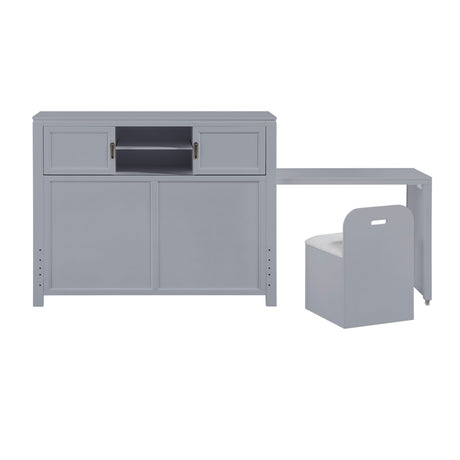 Sloane Gray Full Bookcase Bed with Hidden Desk, Stool and Storage Bench by Homelegance at Eve Furniture