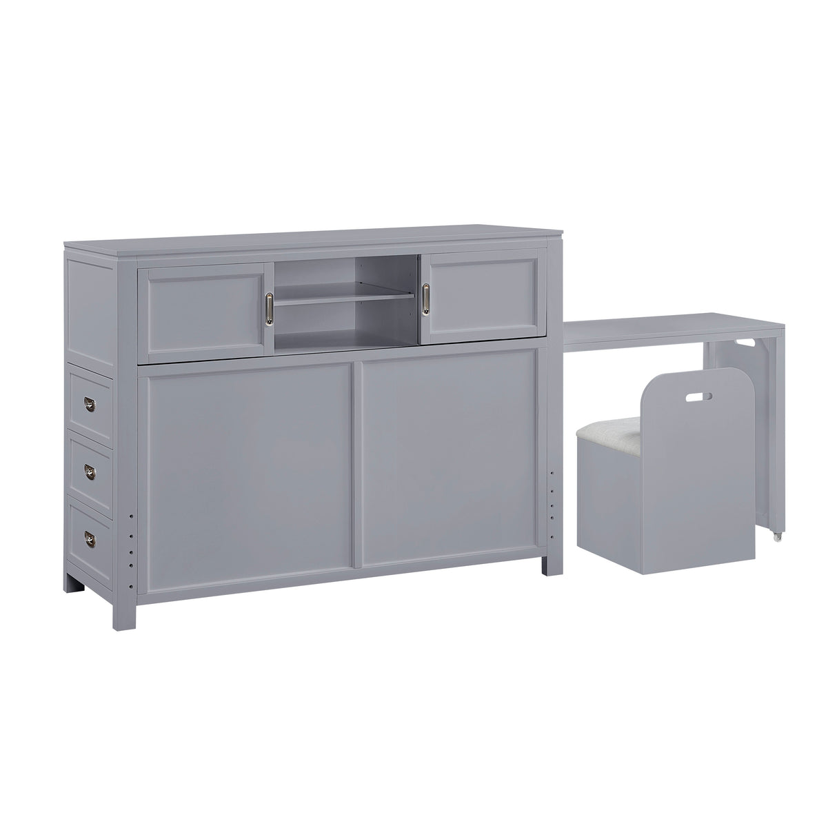 Sloane Gray Full Bookcase Bed with Hidden Desk, Stool and Storage Bench by Homelegance at Eve Furniture