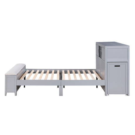 Sloane Gray Full Bookcase Bed with Hidden Desk, Stool and Storage Bench by Homelegance at Eve Furniture