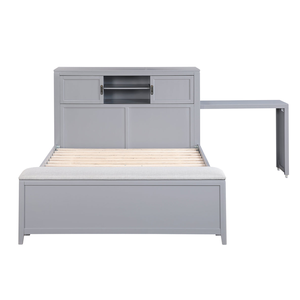 Sloane Gray Full Bookcase Bed with Hidden Desk, Stool and Storage Bench by Homelegance at Eve Furniture