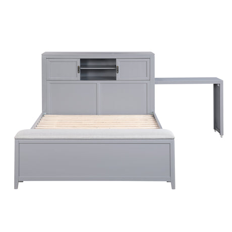 Sloane Gray Full Bookcase Bed with Hidden Desk, Stool and Storage Bench by Homelegance at Eve Furniture