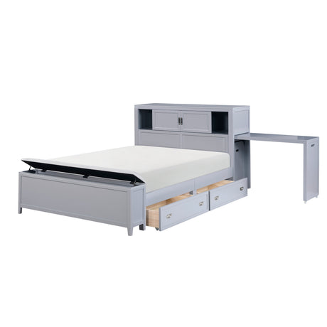 Sloane Gray Full Bookcase Bed with Hidden Desk, Stool and Storage Bench by Homelegance at Eve Furniture
