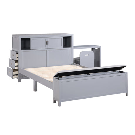 Sloane Gray Full Bookcase Bed with Hidden Desk, Stool and Storage Bench by Homelegance at Eve Furniture