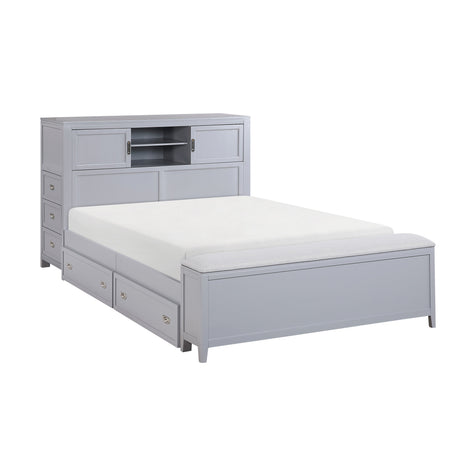 Sloane Gray Full Bookcase Bed with Hidden Desk, Stool and Storage Bench by Homelegance at Eve Furniture