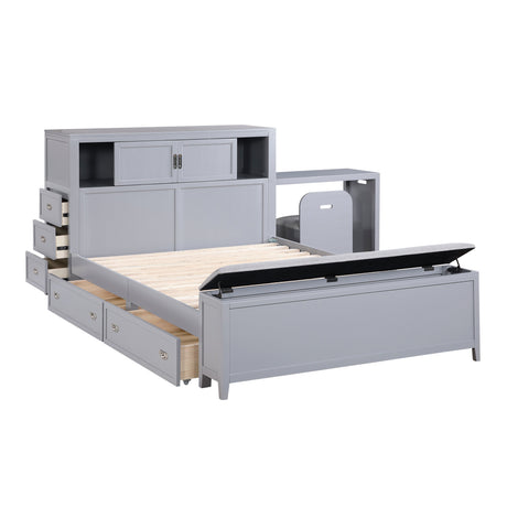 Sloane Gray Full Bookcase Bed with Hidden Desk, Stool and Storage Bench by Homelegance at Eve Furniture