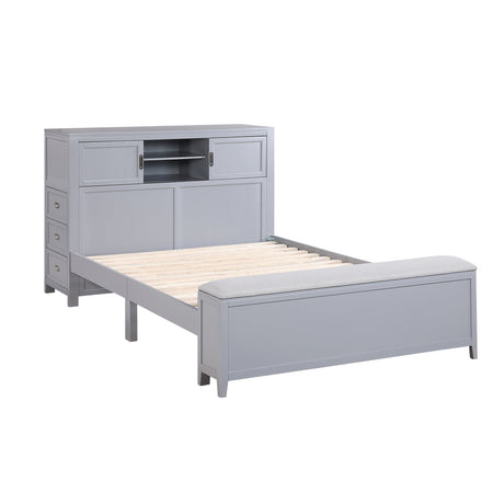 Sloane Gray Full Bookcase Bed with Hidden Desk, Stool and Storage Bench by Homelegance at Eve Furniture