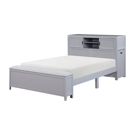 Sloane Gray Full Bookcase Bed with Hidden Desk, Stool and Storage Bench by Homelegance at Eve Furniture